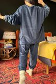 Binky Bow Soft Stretch Velour Lounge Suit Prussian Navy